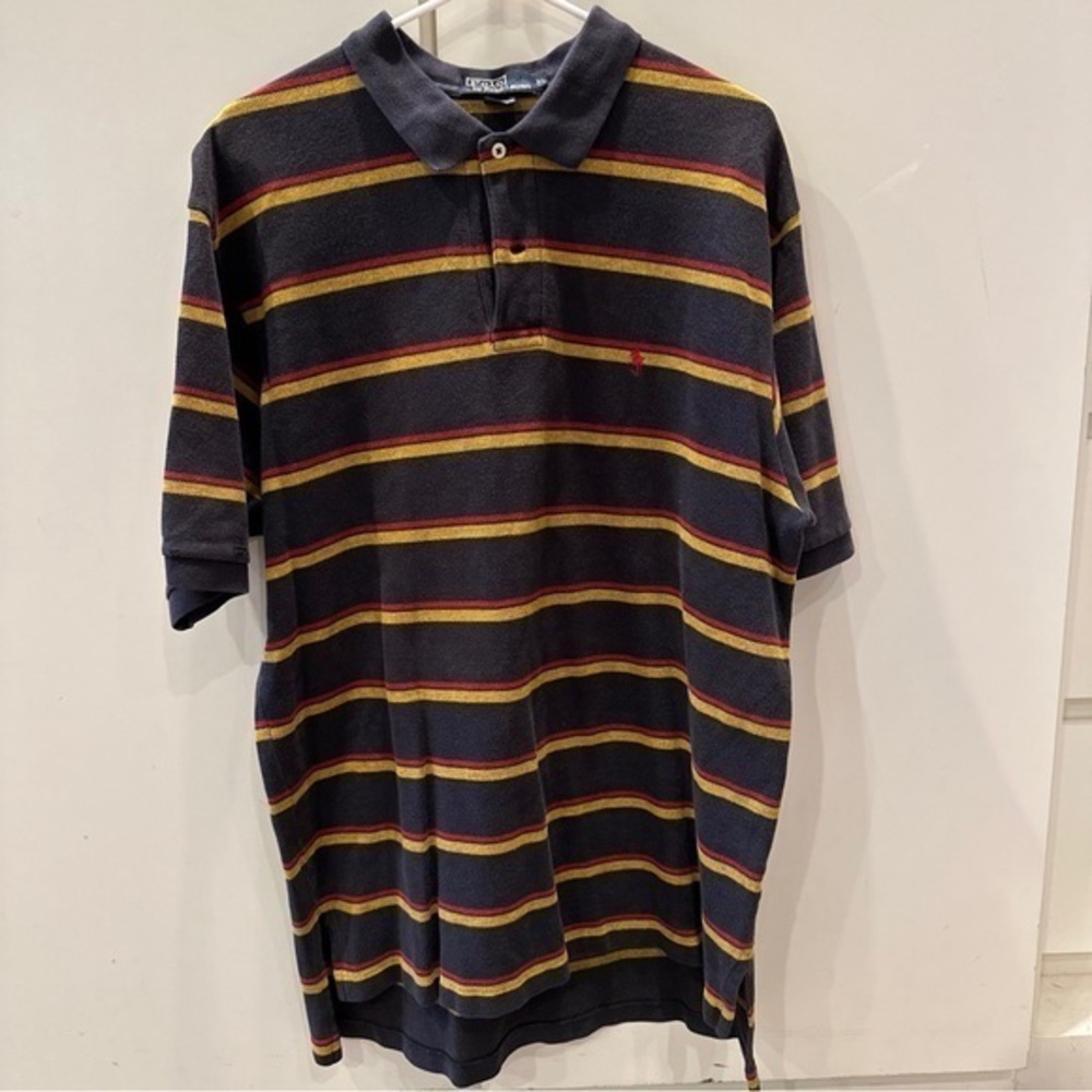 Polo Ralph Lauren Striped Polo Shirt Adult XL Blue 100% Cotton Mens